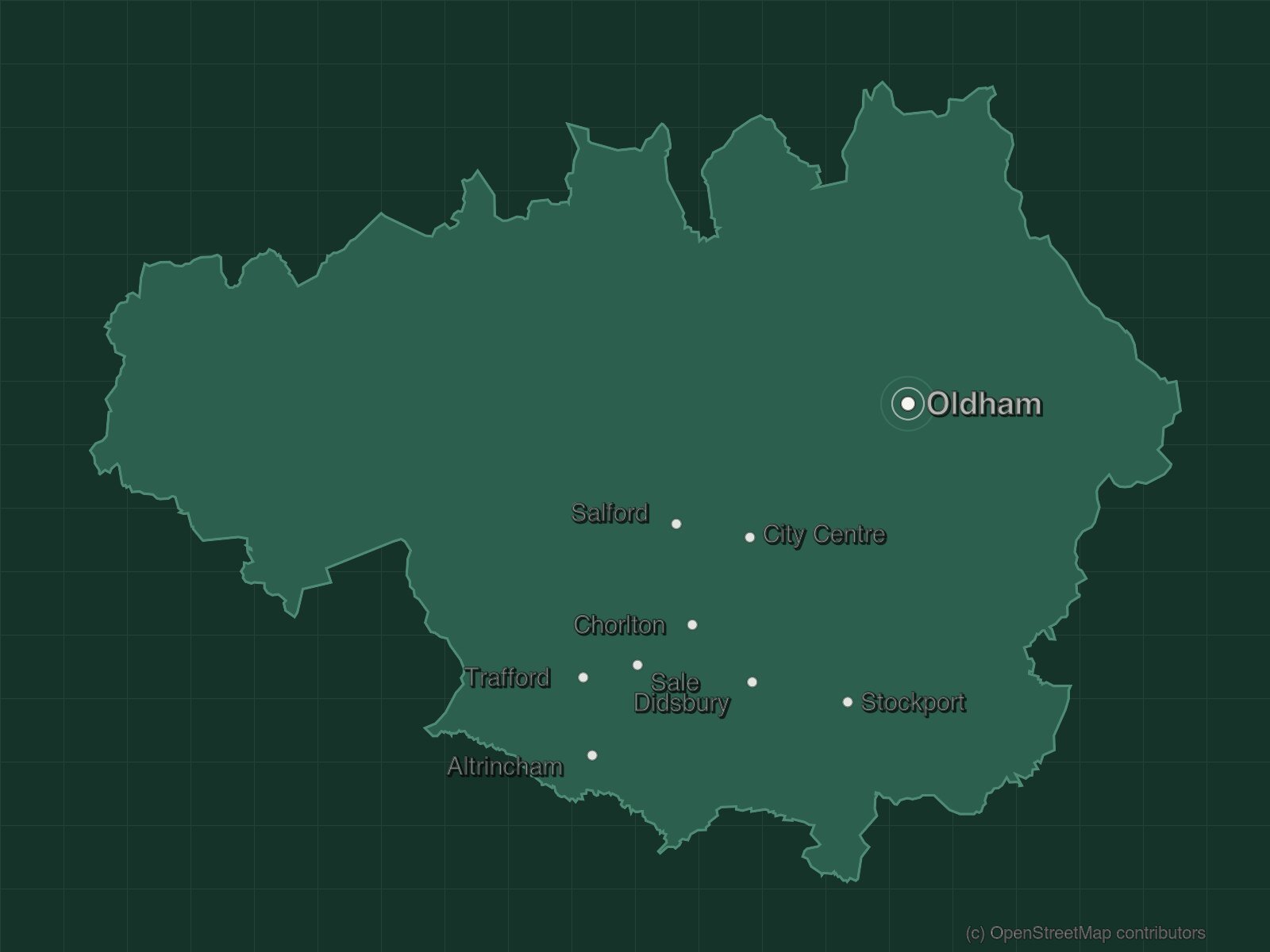 Map of the Greater Manchester areas Oakmere Cleaning covers