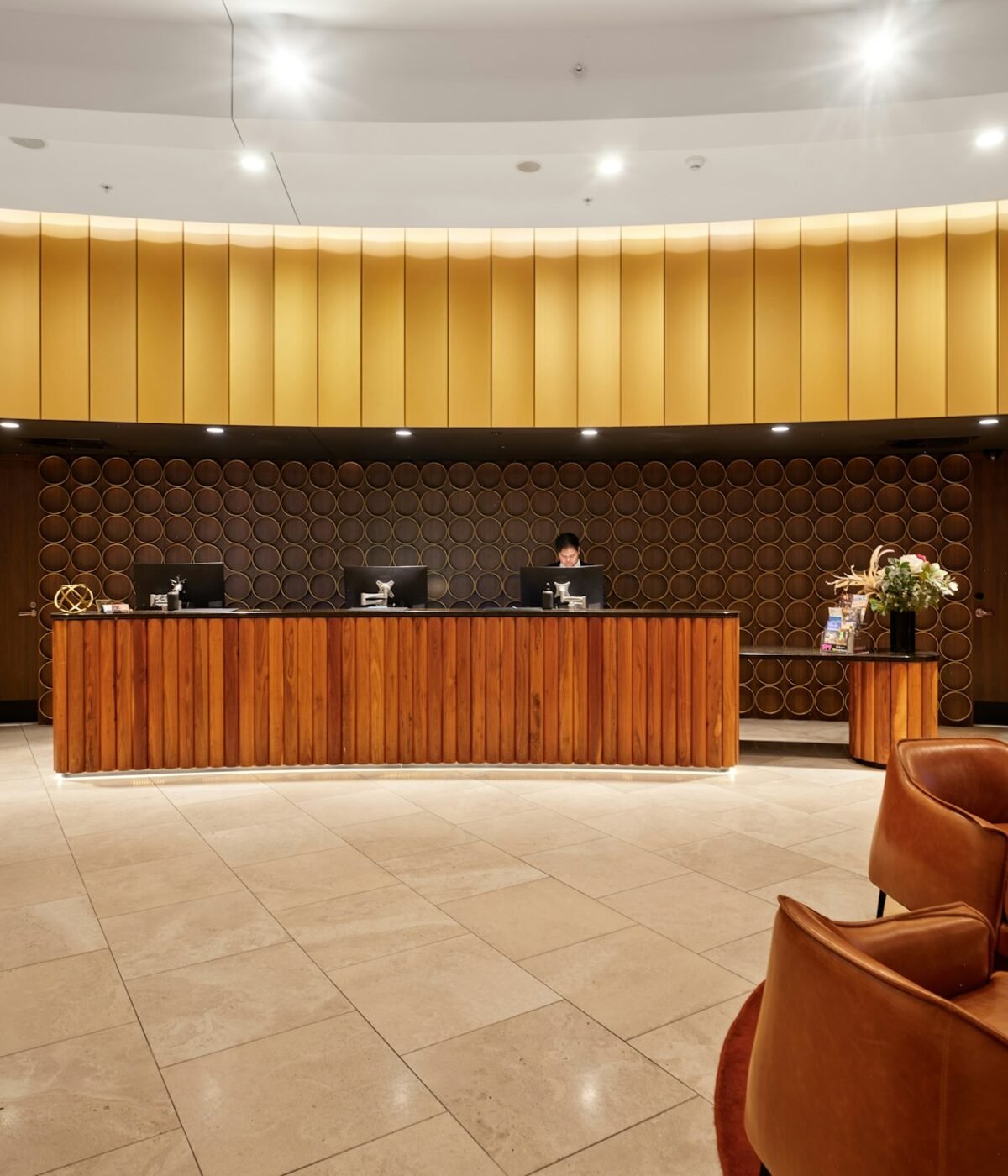 A reception desk and entrance area