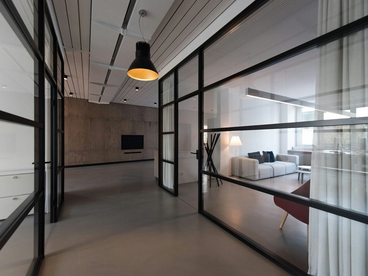 Glass-partitioned offices and meeting rooms