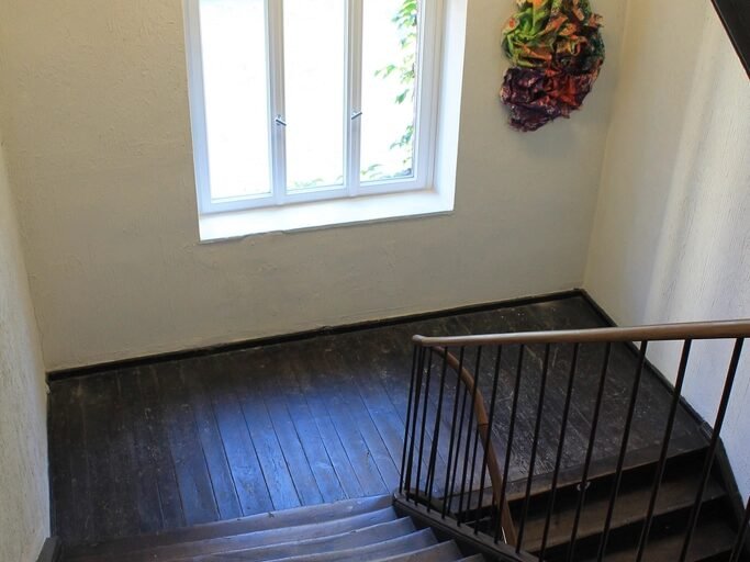 A clean communal stairwell